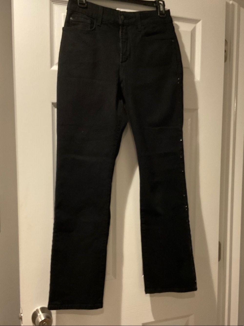 NYDJ Black Straight-Leg Jeans with Side Stud Detail